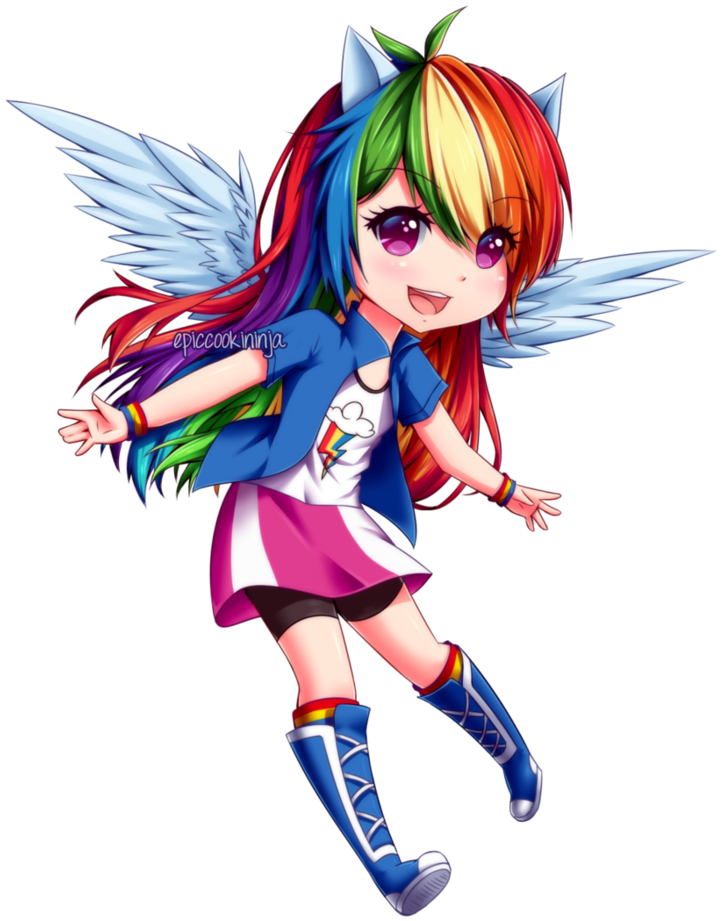 Epiccookininja, Chibi, Cute, Dashabetes, Eared Humanization, - Anime Rainbow Hair Girl Chibi (790x1011)