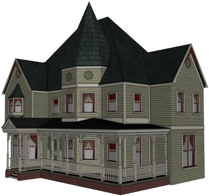 Misc Clip Art And Graphics - Good Luck House Hunting -victorian House, Wreath, Leaves. (1024x724)