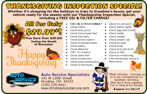 Auto Repair Service Hinckley Ohio Honda Specialist - Thanksgiving Sticker (500x319)