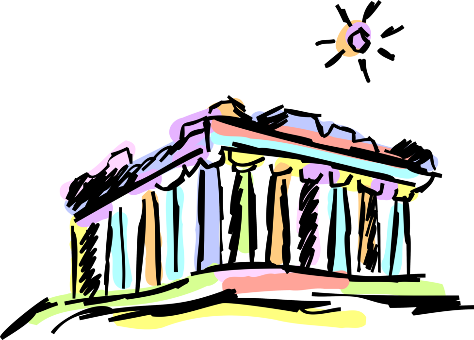 Vector Illustration Of Classical Greece Greek Temple - Acropolis Of Athens (977x700)