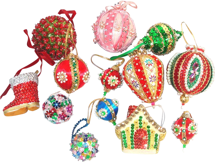 Lot 20 Pin Beaded Sequin Jeweled 1970s Christmas Ornaments (691x691)