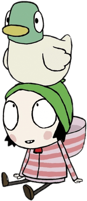 Duck Sitting On Sarah's Head - Sarah & Duck (400x400)