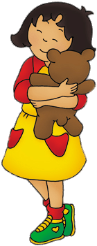 Caillou's Friend Sarah Holding Teddy Bear - Sara Caillou (415x370)