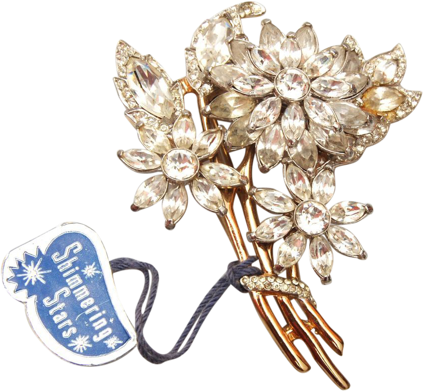 Coro Craft Silver And Gold Tone Rhinestone Flower Brooch - Artificial Flower (851x851)