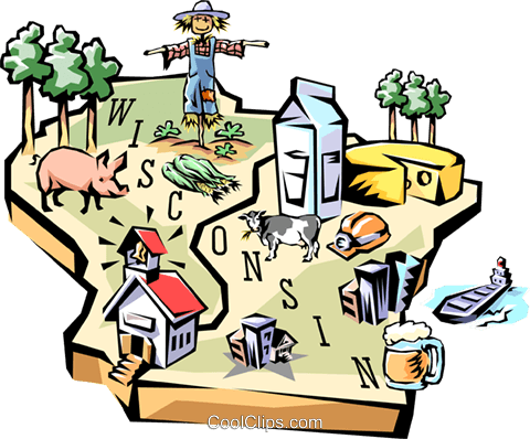 Wisconsin Vignette Map Royalty Free Vector Clip Art - Wisconsin Clip Art (480x398)