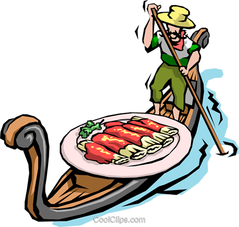 Man In Gondola With Pasta Royalty Free Vector Clip - Italian Food Clip Art (480x456)