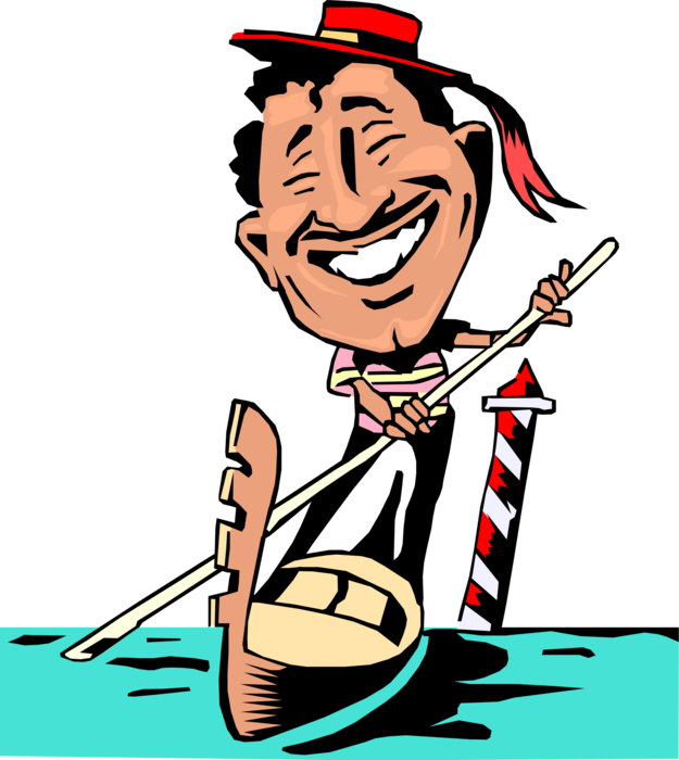 Vector Illustration Of Venetian Gondola Gondolier In - Italian People Clip Art (625x700)