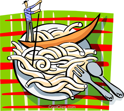 Man In Gondola In Plate Of Pasta Royalty Free Vector - Prato De Espaguete Desenho Em Png (480x430)
