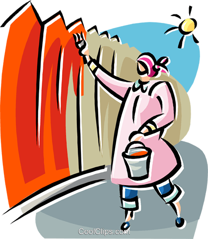 Woman Painting A Fence Royalty Free Vector Clip Art - Clip Art (419x480)