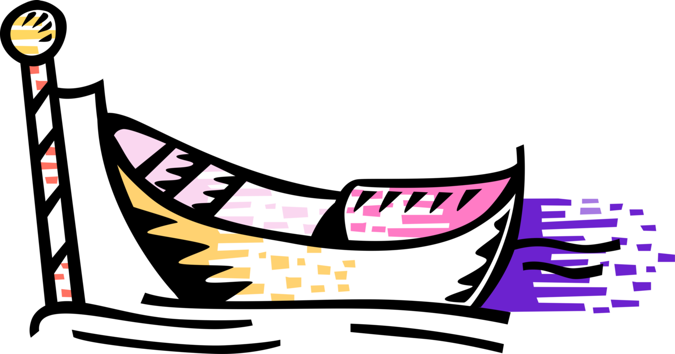 Vector Illustration Of Venetian Gondola Steered By - Vector Illustration Of Venetian Gondola Steered By (1336x700)