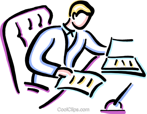 Man Doing Paper Work At His Desk Royalty Free Vector - Paper (480x373)