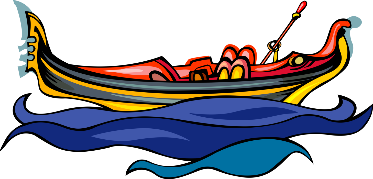 Vector Illustration Of Venetian Gondola Steered By - Vector Illustration Of Venetian Gondola Steered By (1458x700)