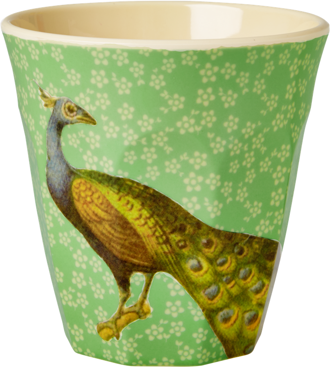Rice Dk Aqua Flower & Peacock Print Melamine Cup - Melamine Medium Cup With Turquoise Flower And Cat Print (1024x1024)