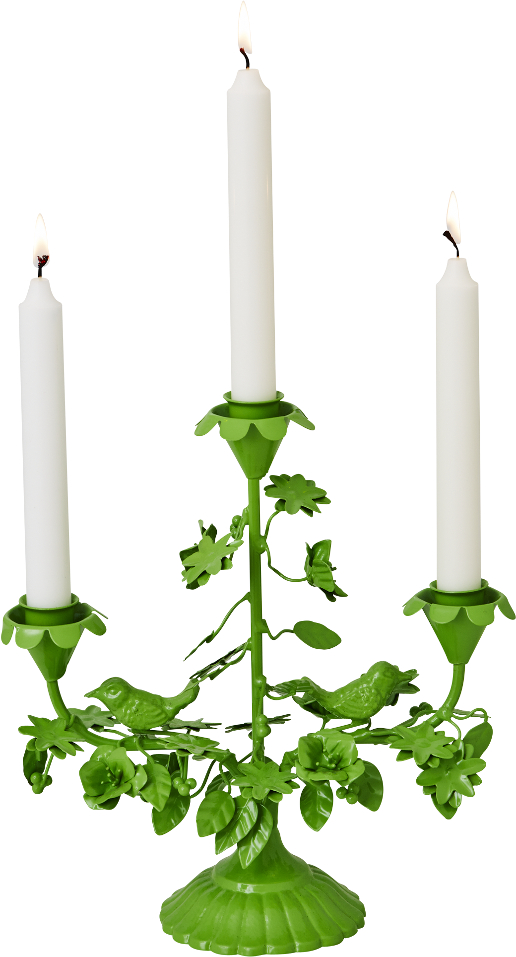 Green Metal Birds & Flowers 3 Arm Candle Holder Rice - Candle Holder Png (2000x2000)