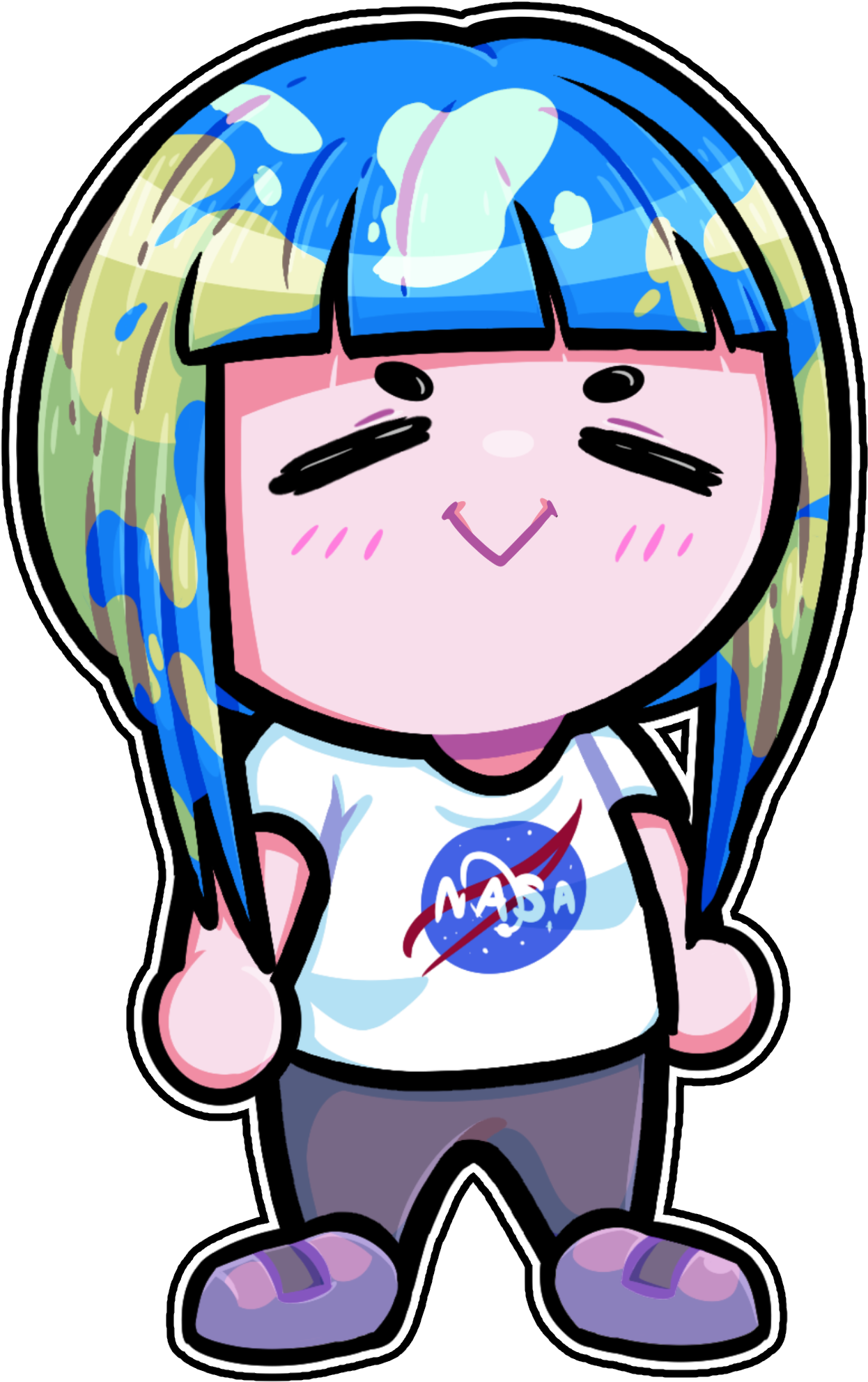Nasa Clip Art Hair Facial Expression Pink Nose Smile - Earth Chan Chibi Png (1584x2016)