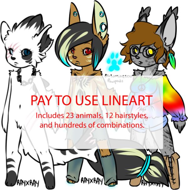 Chibi Anthro P2u Lineart Pack By Rayxray - Line Art (600x609)