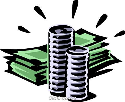 Dollar Bills And Coins Royalty Free Vector Clip Art - Bills And Coins Png (480x394)
