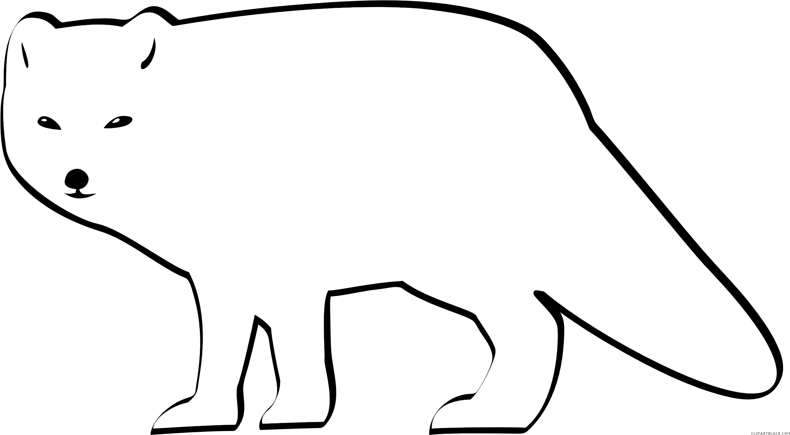 Arctic Fox Animal Free Black White Clipart Images Clipartblack - Outline Of A Arctic Fox (2555x1391)