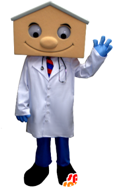 Doctor Mascot Blouse, With A House-shaped Head - House (300x400)