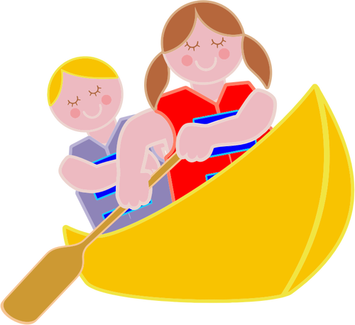Girl Rowing Boat Clipart - Boy And Girl In Canoe (500x458)