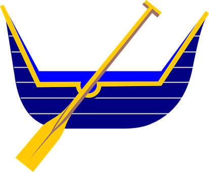 Blue, Gold, Boat, Row, Float, Oar - Oar Clip Art (413x340)