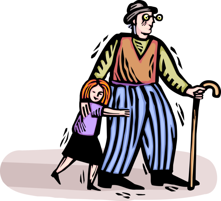 Vector Illustration Of Grandfather With Walking Cane - Grandparent (768x700)