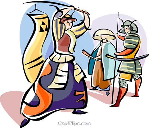 Japanese Samurai Warriors Royalty Free Vector Clip - Three Japanese Samurai Clipart (480x413)