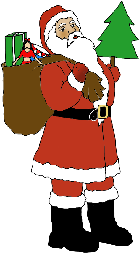Santa Clip Art With Sack And Christmas Tree - Christmas Tree And Santa Clip Art (589x945)