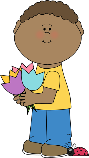 Boy With Spring Tulips - Kid In Spring Clip Art (311x550)