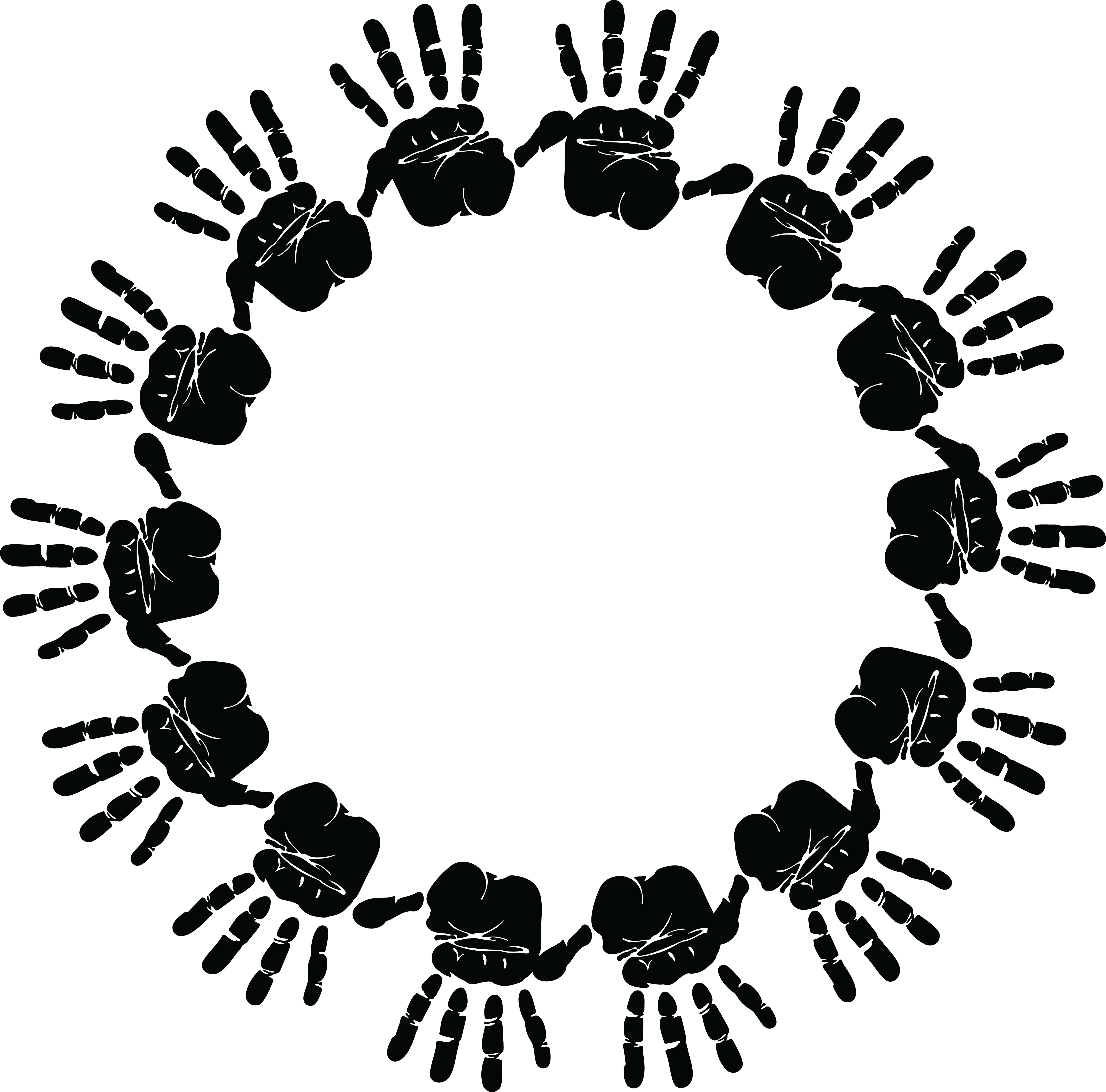 Free Clipart Of A Round Frame Of Handprints In Black - Hand Impression T-shirt Custom (4000x3948)