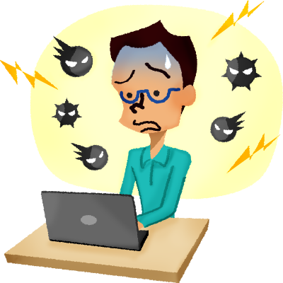 Panicked Man In Front Of Laptop Infected With A Virus - Conputadora Infectada (400x400)