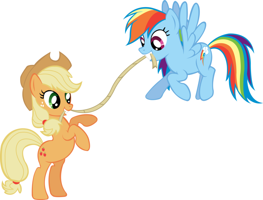 Rainbow Dash And Applejack Tug Of War By Truecelticheart - Rainbow Dash And Applejack Png (900x684)