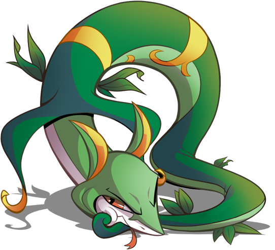 Snake In The Grass By Curly-artist - Grass Snake Pokemon (573x527)