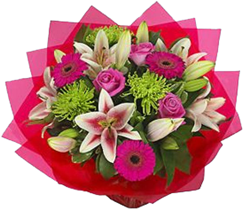 Vibrant Handtied Bouquet From Bethlehem Floral Studio - Pink And Green Wedding Flowers (500x500)