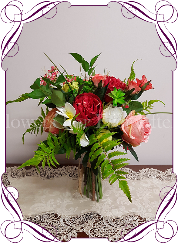 Vibrant Tropical Silk Artificial Bouquet In Red, Coral - Flower Bouquet (608x822)