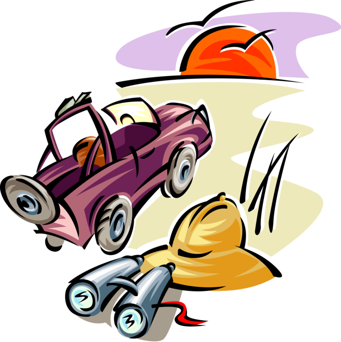 Vector Illustration Of Travel Safari Jeep With Pith - Clip Art (699x700)