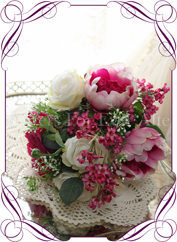 A Romantic Vibrant Magenta Pink And Blush Ivory Bridesmaid - Bouquet (608x822)