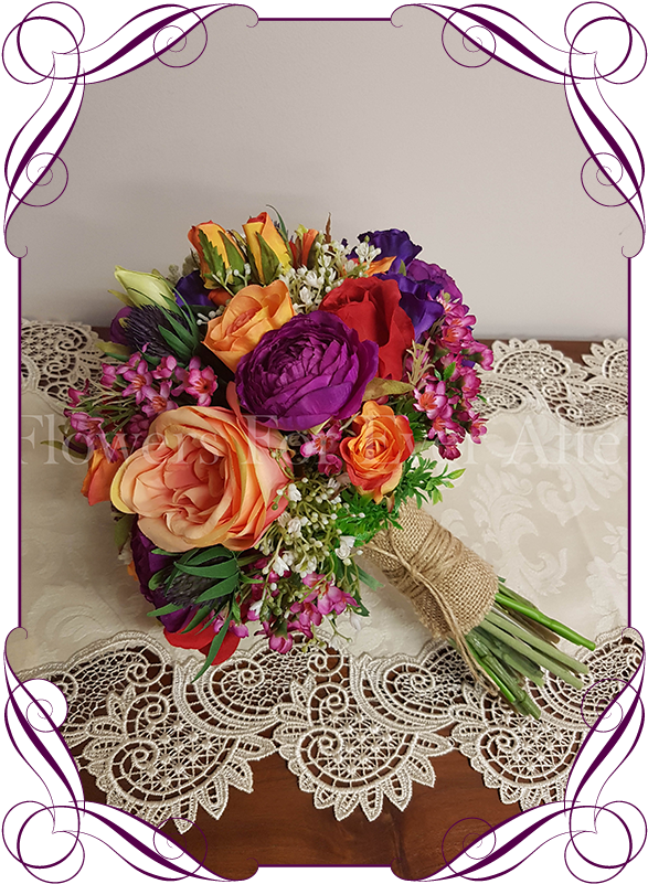 Vibrant Colourful Silk Artificial Wedding Bouquet - Flower Bouquet (608x822)