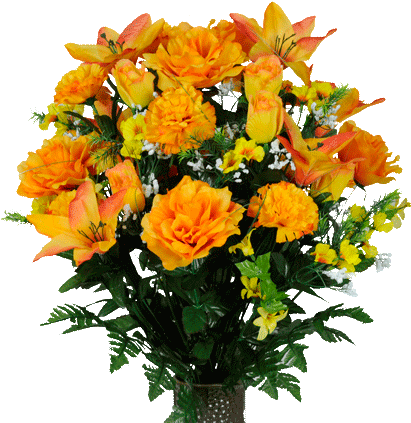 Orange Lily And Yellow Rose Mix A Vibrant Mix Of Orange - Yellow Roses And Orange Carnations (427x427)