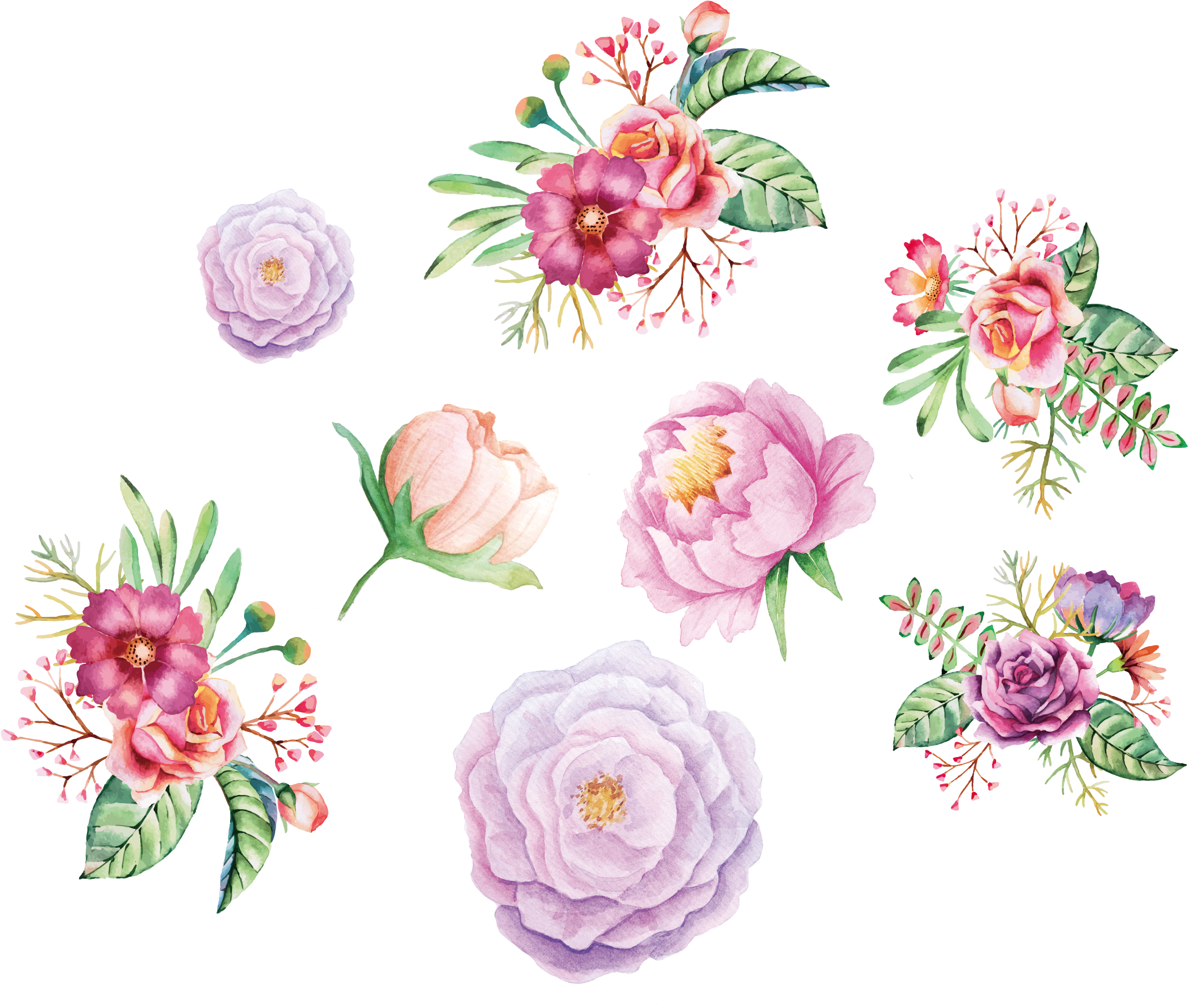 Watercolor Painting Flower Floral Design - Акварельные Цветы Для Фотошопа (2166x1836)
