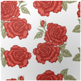 Póster Patrón Sin Costuras Con Flores Rosas Rojas Sobre - Telas Blancas Con Flores Rojas (400x400)
