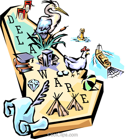 Delaware Vignette Map Royalty Free Vector Clip Art - Blue Heron Black Bear Coffee Porter (431x480)