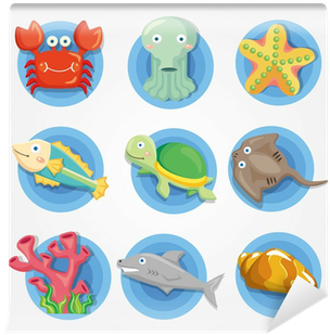 Cartoon Aquarium Animal Icons Set ,fish Icons Wall - Animales Con Caparazon Y Concha (400x400)