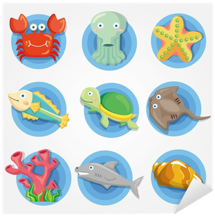 Cartoon Aquarium Animal Icons Set ,fish Icons Sticker - Animales Con Caparazon Y Concha (400x400)