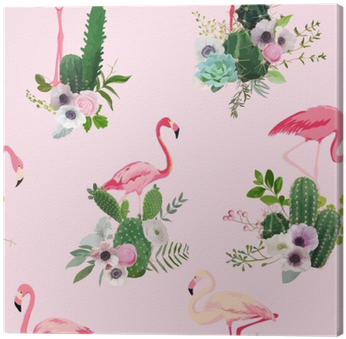 Cuadro En Lienzo Pájaro Del Flamenco Y Fondo Tropical - Cute Llama And Cactus (400x400)