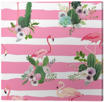 Cuadro En Lienzo Pájaro Del Flamenco Y Fondo Tropical - Tropical Cactus Background (400x400)