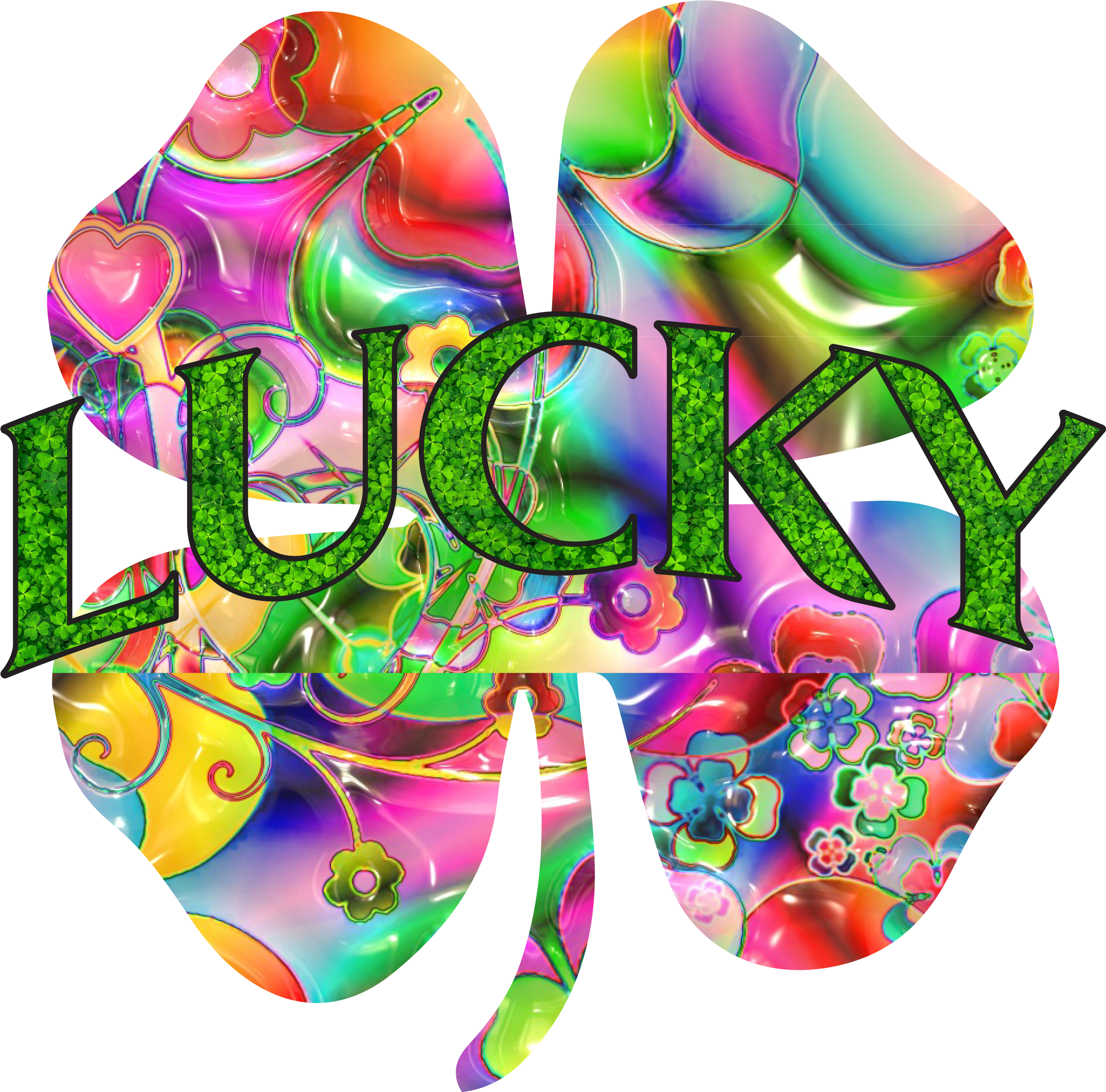 Psychedelic Lucky Clover - Bunte Blumen-digital-kunst Des Klee-flowers-84853 Grußkarte (2800x3200)