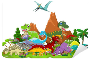 Dinosaur Cartoon With Landscape Background Wall Mural - Dinosaur Background (400x400)