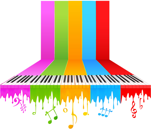 Piano Background Music Musical Note - Color Music Notes Png (603x607)