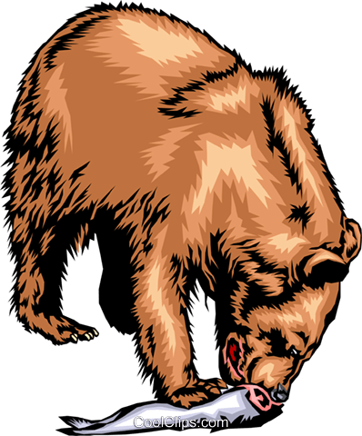 Grizzly Bear Eating A Salmon Royalty Free Vector Clip - Going On A Bear Hunt (398x480)